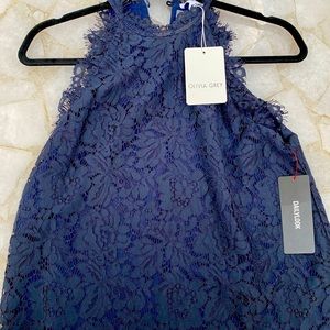 NWT Olivia Grey sleeveless lace Navy top
